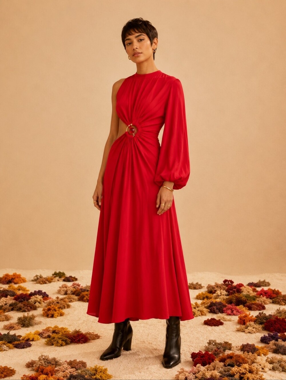Farm rio‎ red one sleeve maxi dress